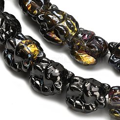 電気メッキガラスビーズ連売り  キツネ  半分メッキ  虹メッキ  ブラック  18x18x13.5mm  穴：1.5mm  約40個/連  27.17''（69センチメートル）&nbsp;EGLA-H110-01HR-05
