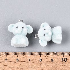 フロッキー動物樹脂ペンダント  プラチナ鉄ループ付き  象  24.5x21x14.5mm  穴：2.5mm&nbsp;FIND-S001-06A