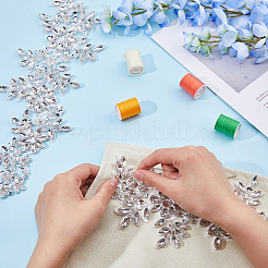 アクリルラインストーンフラワーアップリケ  グリッターポリエステル刺繍オーナメントアクセサリー付き  クリスタル  343x128x7mm&nbsp;PATC-WH0017-03