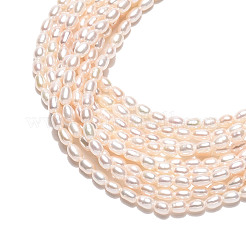 天然養殖淡水パールビーズ連売り  ライス  グレード4ab  乳白色  3~4x2~2.5mm  穴：0.5mm  約114~119個/連  15.35インチ（39cm）&nbsp;PEAR-N024-01-4AB