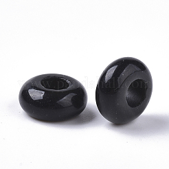 天然な黒の宝石ヨーロッパのビーズ  大穴ビーズ  ロンデル  10x4.5mm  穴：4mm&nbsp;X-G-Q503-01