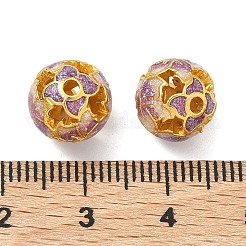 合金エナメルビーズ  花の丸  ゴールドカラー  スミレ  10.5mm  穴：1.8mm&nbsp;ENAM-B037-07G-02