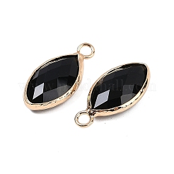 天然黒曜石ファセットペンダント  真鍮の馬の目のチャーム  ゴールドカラー  22.5x10.5x5~5.5mm  穴：2mm&nbsp;G-G193-01G-09