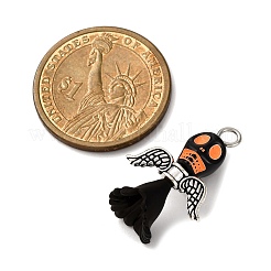 不透明な黒のアクリルパーツ  スカル  チベット風合金とアクリルの花付き  ブラック  28.5x18x13mm  穴：3.5mm&nbsp;PALLOY-JF04414
