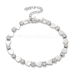 女性用304ステンレススチールラインストーンカップチェーンブレスレット  ハート  ステンレス鋼色  6-1/2インチ（16.6cm）&nbsp;BJEW-F488-26A-P