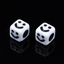 不透明なアクリルビーズ  笑顔のキューブ  ホワイト  6x6x6mm  穴：3mm  約2995個/500g&nbsp;SACR-S273-43