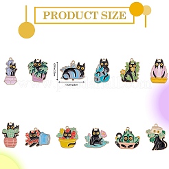 24 個 12 スタイル合金エナメルパンツ  ハロウィン用  植物の魅力を持つ猫  ライトゴールド  22~30x15~28x1~1.5mm  穴：1.6~2mm  2個/スタイル&nbsp;ENAM-SZ0004-19