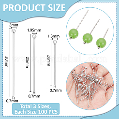 300個 3スタイル 304ステンレススチールボールヘッドピン  ステンレス鋼色  20~30x0.7mm  100個/スタイル&nbsp;FIND-UN0016-05