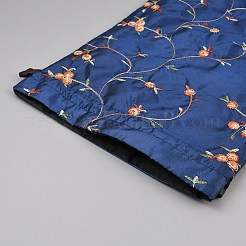 刺繍の花の黄麻布の梱包用ポーチ、巾着袋  クリスマスのために  結婚式のパーティーとdiyクラフトパッキング  長方形  ダークブルー  35x26x0.3cm&nbsp;LS-ABAG-WH0048-39B