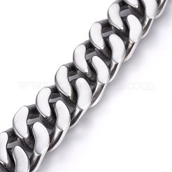 変色しにくい304ステンレススチールカーブチェーンブレスレット  箱の留め金付き  起毛とファセット  ステンレス鋼色  9-1/2インチ（24cm）  19x7.5mm&nbsp;BJEW-E346-07A-P