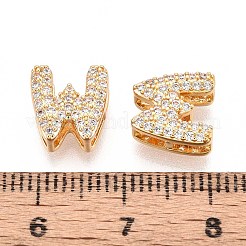 真鍮マイクロペーブクリアキュービックジルコニアビーズ  文字L  ニッケルフリー  文字W  9.5x9x5mm  穴：3.5mm&nbsp;KK-T071-17G-W