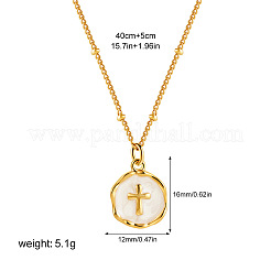 304ステンレススチール製エナメルフラットラウンドペンダントネックレス（女性用）  18KGP本金メッキ  クロス  15.75インチ（40cm）&nbsp;FS-WGF87E1-03