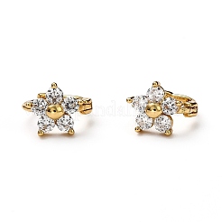 真鍮マイクロペーブクリアキュービックジルコニアハギーフープピアス  花と環  18KGP本金メッキ  10x2mm  ピン：1mm&nbsp;EJEW-H121-16G