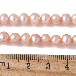 天然養殖真珠ビーズ連売り  ポテト  グレード5a++  桃パフ  5.5~6mm  穴：0.7mm  約66~67個/連  14.57~14.72''（37~37.4センチメートル）&nbsp;PEAR-I007-07R-03C