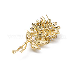 ラインストーンブローチピン  バックパック衣類用のライトゴールド合金ラペルピン  花  34.5x30x8mm&nbsp;PALLOY-K002-01KCG-03