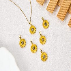 ラックメッキ真鍮エナメルペンダント6個。  長持ちメッキ  カドミウムフリー＆鉛フリー  18KGP本金メッキ  花のチャーム  ゴールド  17x15x3.5mm  穴：5x3.5mm&nbsp;KK-SZ0002-76