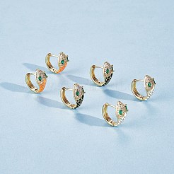 エナメルをあしらったキュービックジルコニアのスネークフープピアス  女性のための金の真鍮の蝶番を付けられたイヤリング  カドミウムフリー＆鉛フリー  ブラック  16x17.5x7mm  ピン：0.8mm&nbsp;EJEW-SZ0001-87F