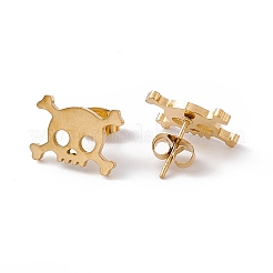 304ステンレススチール製、小さな中空スカルスタッドピアス（女性用）  ゴールドカラー  10x13.5mm  ピン：0.5mm&nbsp;LS-STAS-A065-06G