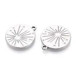 304ステンレスペンダント  太陽のチャーム入りフラットラウンド  変色防止  ステンレス鋼色  25.5x22x2mm  穴：2mm&nbsp;STAS-T065-14P