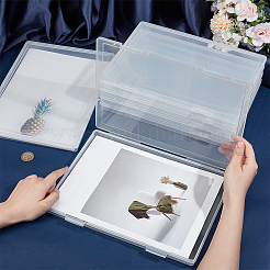 ヒンジ付き蓋付きプラスチックビーズ容器  長方形  透明  30.7x22.5x2.3cm  内径：29.5x21のCM&nbsp;CON-WH0099-73