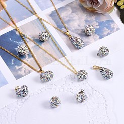 20pcs3スタイルポリマークレイラインストーンペンダント  ピンチベイル付き  混合図形  プラチナ·ゴールデン  ハート：2個  ラウンド：16個  ティアドロップ：2個&nbsp;KK-SZ0001-41