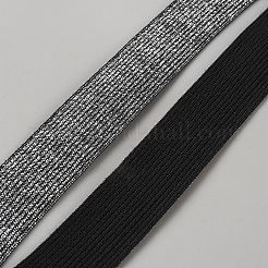平らなポリエステル弾性コード  衣服の縫製アクセサリー用  シルバーカラー  ブラック  24mm  約16.5ヤード/個&nbsp;DIY-WH0678-09A