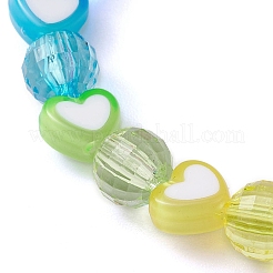 ハートとファセットラウンドアクリルビーズストレッチブレスレット  女の子向けのレインボーカラーの子供用ブレスレット  カラフル  内径：1-7/8インチ（4.8cm）  ビーズ：8mmと8x7mm&nbsp;BJEW-JB10245-01