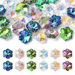 30 個の電気メッキガラスチャーム  シルバーメッキのボトム  多面カット  スノーフレーク  ミックスカラー  14x12.5x7mm  穴：1.4mm&nbsp;EGLA-YW0005-23