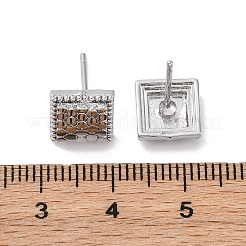 真鍮製スタンドピアス  正方形  プラチナメッキ  9x9mm&nbsp;EJEW-D288-07P