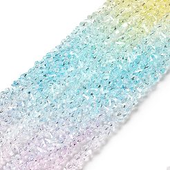 クリアガラスビーズ連売り  セグメント化されたマルチカラービーズ  三角形  淡いターコイズ  4.5x4x3.5mm  穴：1mm  約134~137個/連  13.27~13.39''（33.7~34センチメートル）&nbsp;GLAA-H023-02H