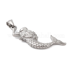 変色しない304ステンレススチールの大きなペンダント  人魚のチャーム  ステンレス鋼色  52.5x20x6mm  穴：7.5x5mm&nbsp;STAS-Z071-01P