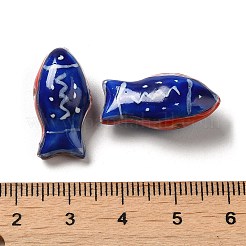 手作りプリント陶器ビーズ  手描きの陶器ビーズ  ファミーユは磁器バラ  魚  藤紫色  11x21.5~22x9mm  穴：1.5~1.8mm&nbsp;PORC-E015-17G