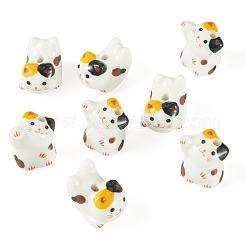 8個 2種類の手作り磁器ビーズ  猫の形  印刷  ブラック  20~22x15~20mm  4個/スタイル&nbsp;PORC-TA0001-47B