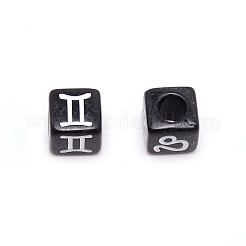 不透明なアクリルビーズ  [12]星座/星座  キューブ  ブラック  7x7x7mm  穴：3.5mm  1770~2100個/袋&nbsp;PJ-TAC0001-23B