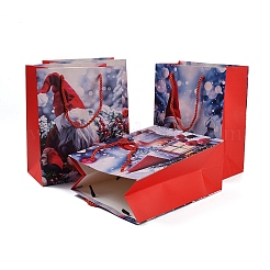クリスマスの紙製ノームプリントトートバッグ  ギフト収納用品  長方形  レッド  18x10x23cm&nbsp;ABAG-P015-01B