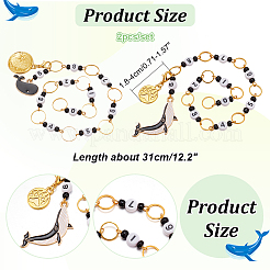 アクリル＆ガラス編み列カウンターチェーン  クジラ合金エナメルチャーム付き  ゴールドカラー  31cm  2個/セット&nbsp;HJEW-NB00099
