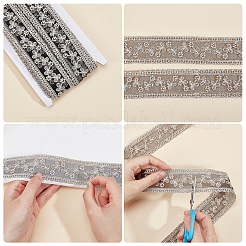 ポリエステル中空刺繍レーストリム  花柄  ブラック  1-1/2インチ（38mm）  10ヤード/カード&nbsp;OCOR-WH0079-13B