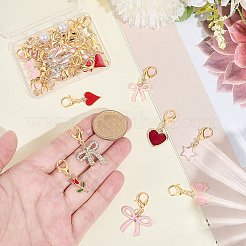 30個 15スタイル 合金エナメル&ラインストーン&樹脂パールシューチャーム  カニカン付き  ゴールドカラー  ちょう結び/ハート/星  ミックスカラー  30~39mm  2個/スタイル&nbsp;HJEW-CP00069