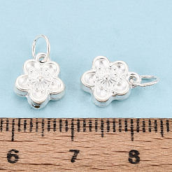 スターリングシルバーの花チャーム925個  丸カン付き  銀  10.6x9x3.6mm  穴：3.9mm&nbsp;STER-T008-29S