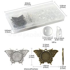 DIYペンダント作りキット  蝶の合金ペンダントカボションセッティングを含む  半円形のガラスカボション  アンティークブロンズ＆アンティークシルバー  33x49x3mm  穴：2.5mm&nbsp;DIY-FS0009-06