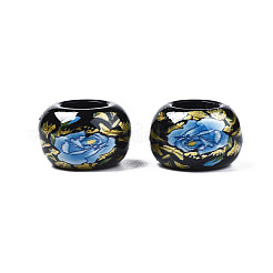 花柄の不透明なアクリルロンデルビーズ  大穴ビーズ  ブラック  15x9mm  穴：7mm&nbsp;SACR-S305-27-D02