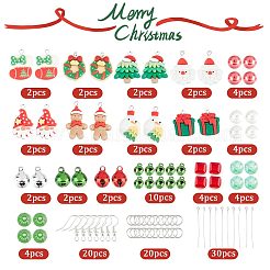 クリスマスのイヤリング作りキット  ベル、靴下、リース、ツリーの真鍮と樹脂のペンダントを含む  真鍮のピアスフック  ガラスキューブとイミテーションパールビーズ  ミックスカラー  122個/箱&nbsp;DIY-SC0021-93