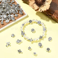 100個 10スタイル チベットスタイル 合金ビーズ  クロス  アンティークシルバー  8~14x8~12.5x3~5.5mm  穴：1.2~2.5mm  10個/スタイル&nbsp;FIND-CJ0006-03