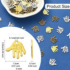 120個3色チベット風合金チャーム  手作りという言葉が書かれた手のひら  ミックスカラー  12.5x13x1mm  穴：1mm  40個/カラー&nbsp;TIBEP-YW0001-94