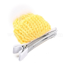 クリスマスパーティーのヘアアクセサリー  ニット帽 布 ラインストーン ワニ ヘアクリップ  鉄クリップ付き  ゴールド  48.6x50x14.7mm&nbsp;AJEW-S088-09C