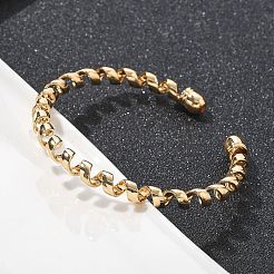 女性用電気泳動鉄カフバングル  春  ゴールドカラー  1/4インチ（0.6cm）&nbsp;BJEW-M057-03G