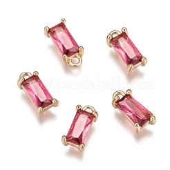 クリアガラスチャーム  DIYのジュエリーには  真鍮パーツ  多面カット  長方形  ライトゴールド  濃いピンク  8.5x4x3mm  穴：1mm&nbsp;X-GLAA-T007-13F