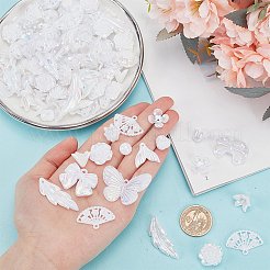 100gのプラスチックペンダント、ビーズ、デコデンカボション  混合図形  ホワイト  7~31x7~42x2~11.5mm  穴：1.5mm&nbsp;OHAR-SC0002-99D