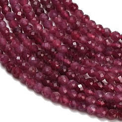 天然のレッドトルマリンビーズ連売り  多面カット  ラウンド  3mm  穴：0.6mm  約125個/連  14.84''（37.7センチメートル）&nbsp;GG-CBA77FB-B01-3mm-A