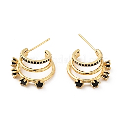 キュービックジルコニアのC型スタッドピアス  本物の 18k ゴールド メッキ 真鍮 チャンキー ハーフ フープ イヤリング 女性用  カドミウムフリー＆ニッケルフリー＆鉛フリー  ミックスカラー  19x18x6mm  ピン：0.8mm&nbsp;EJEW-G297-25G